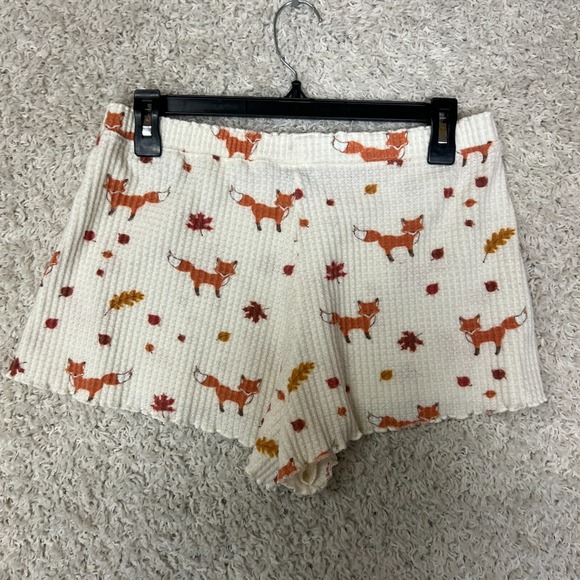American Eagle Pajama Shorts Fox Print Waffle Knit Thermal Womens Medium Bottoms - Picture 3 of 9